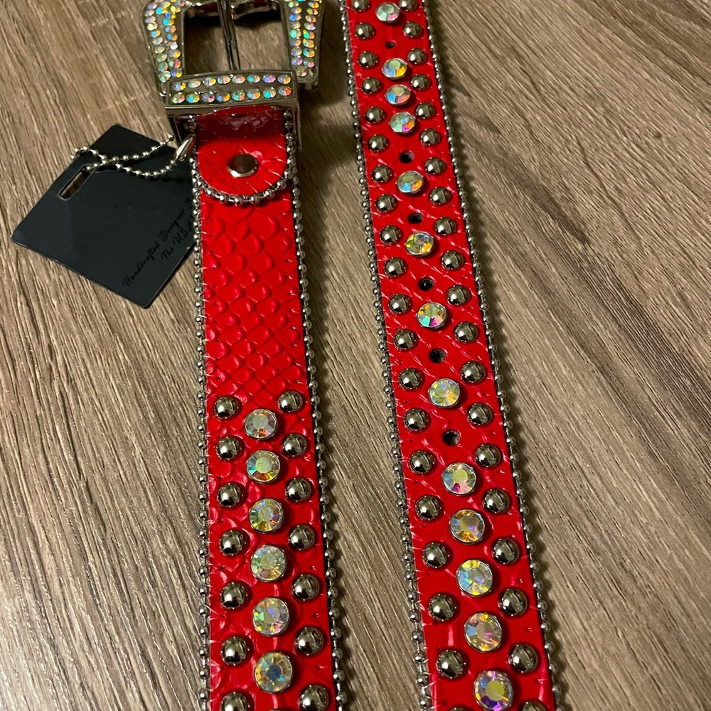Elite Junior Red Rhinestone Belt XL Plus - Picture 5 of 8